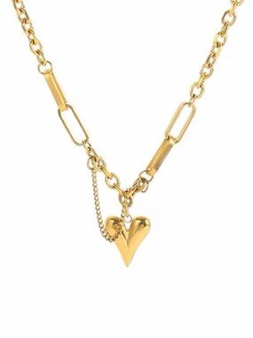 18K Gold Plated  Heart Pendant Chain Necklace - Women's Jewelry